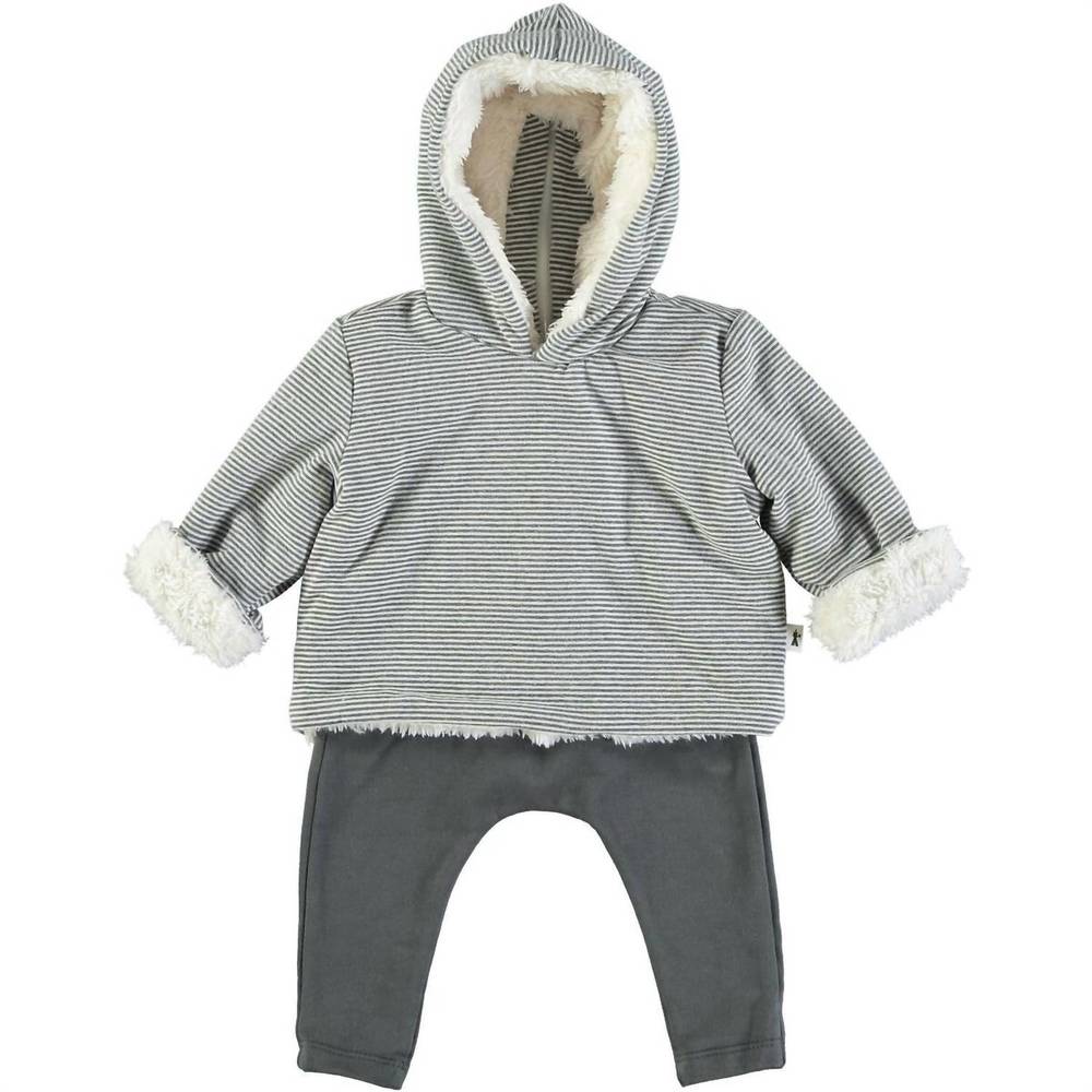 NEW PETIT INDI kid's pin stripe hoodie set in grey